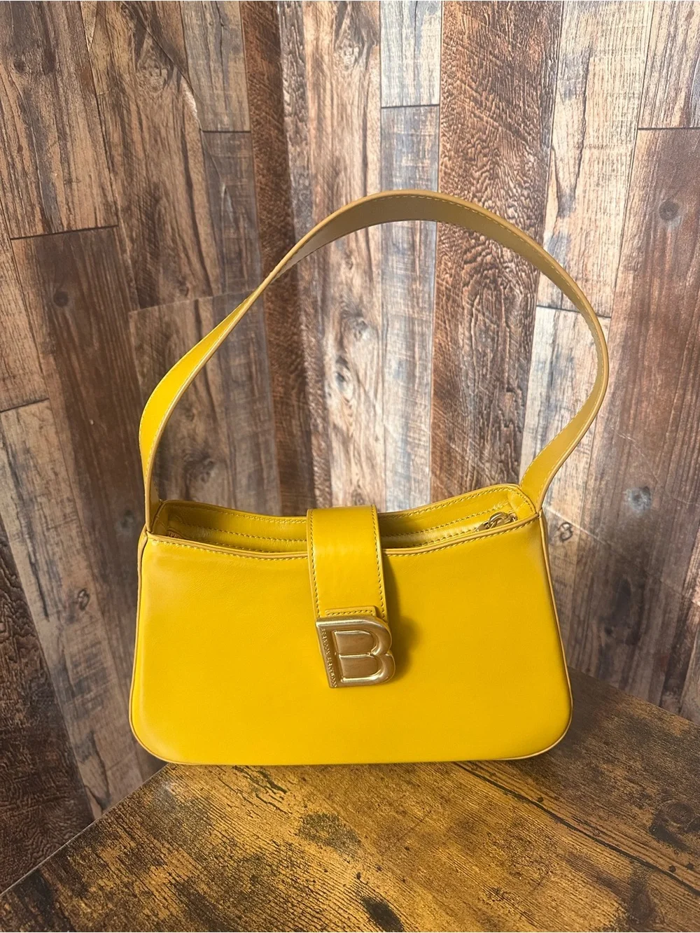 Brandon Blackwood Daphne in Yellow Oil Leather Shoulder Bag with Gold hardware